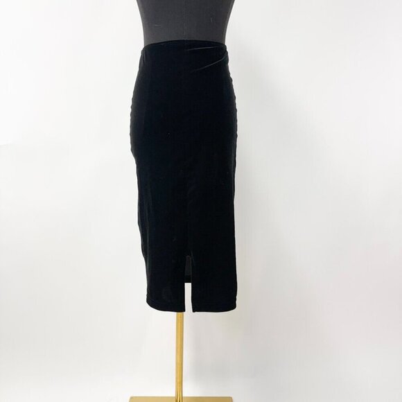 AMERICAN APPAREL VELOUR MIDI SKIRT WITH BACK SLIT - Picture 3 of 4